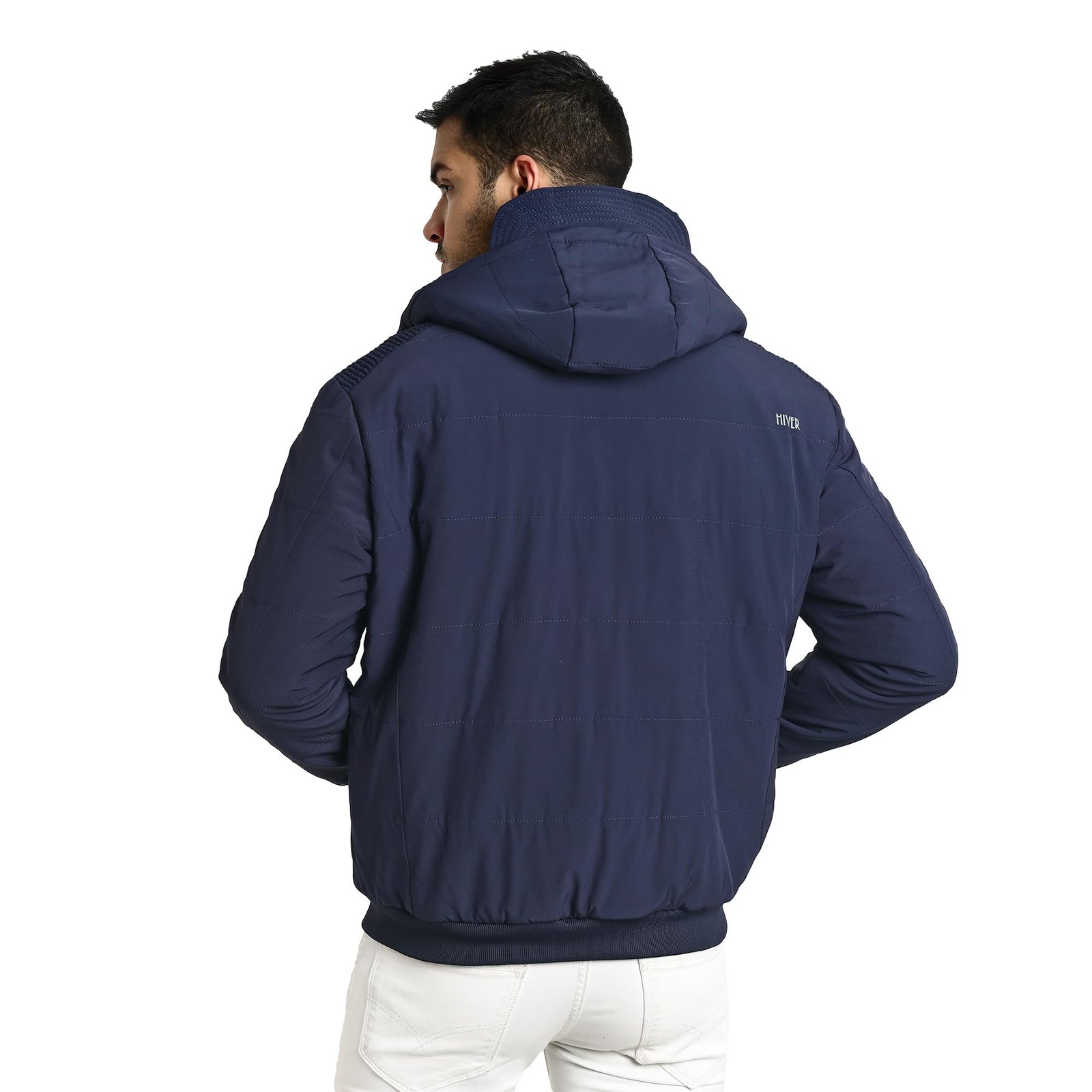 Men's Nylon Standard Length Jacket Water Proof Full-Sleeved Winter Jacket with Hood For Minus Degree (Royal Blue)