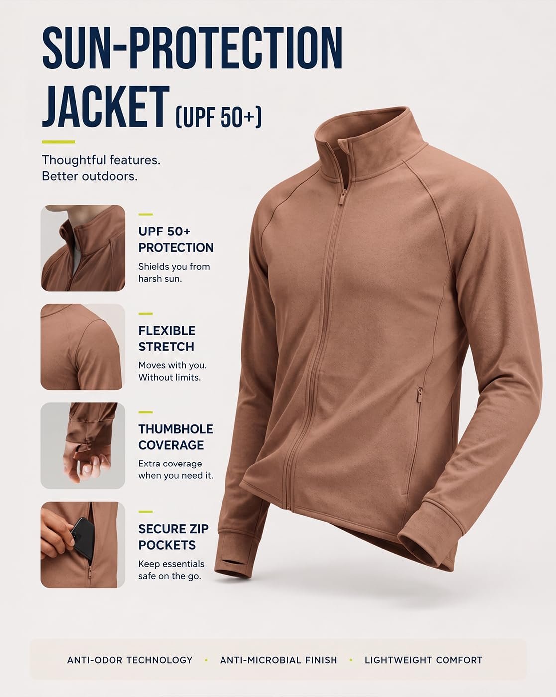 Men UPF 50 Regular Fit Zipper Jacket(1M-TWJK-R0017-ITZ2_Imperial Topaz)
