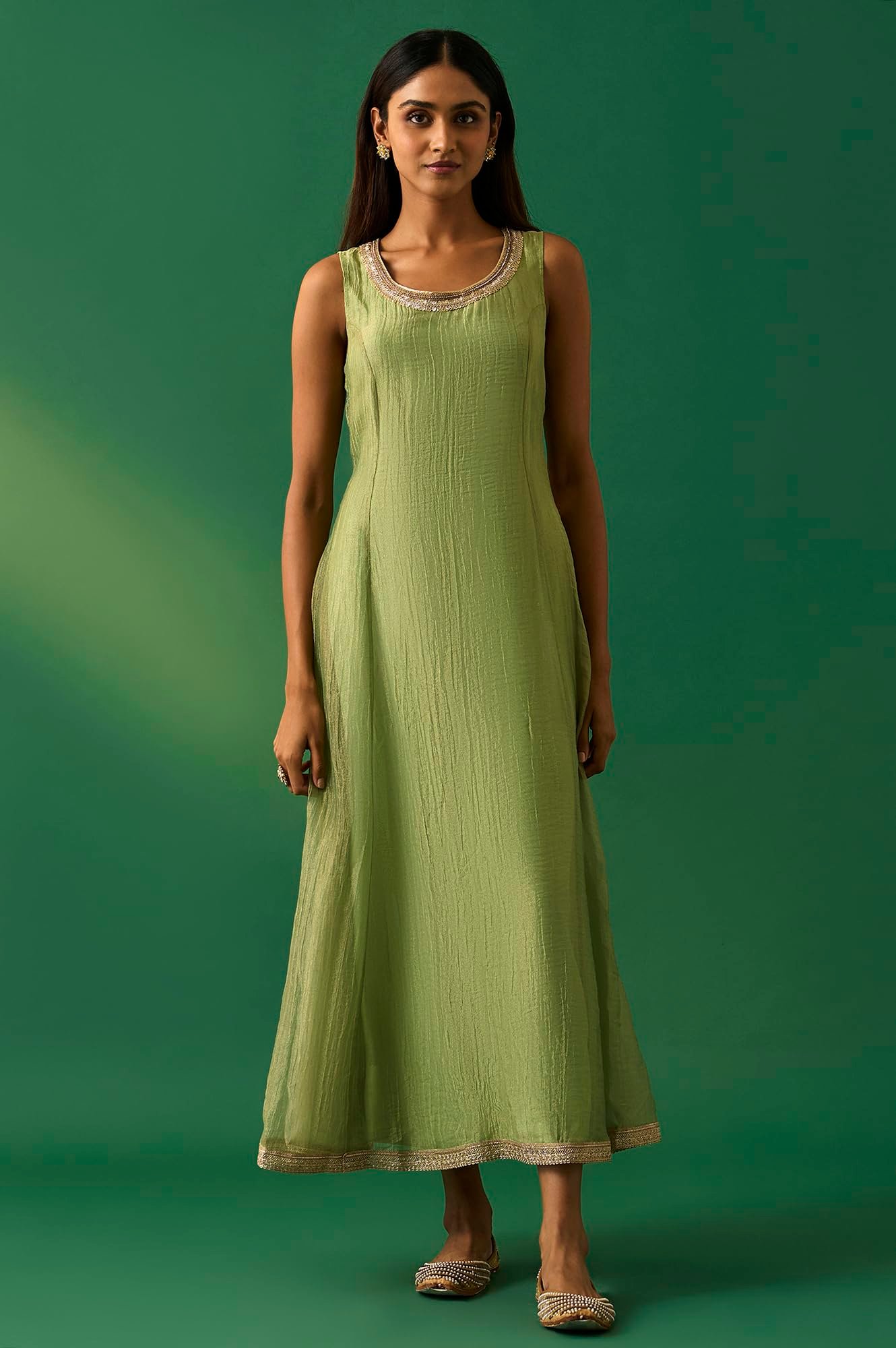 Women's Green Embroidered Anarkali Dress with Churidar and Dupatta Set - (SP12858-401187)