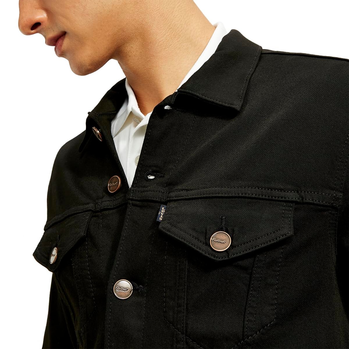 Men's Solid Black Spread Collar Jacket