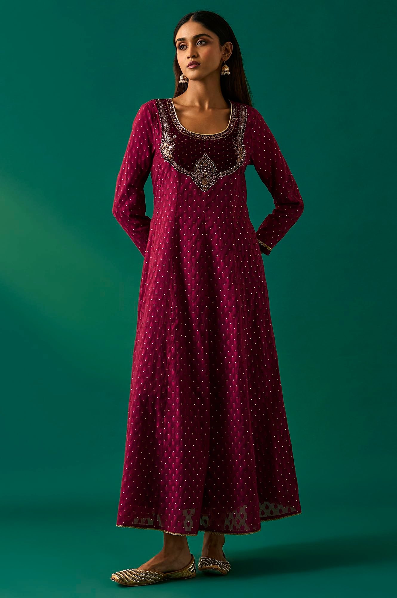 Women's Maroon Embroidered Anarkali Gilet with Dress and Churidar Set - (SP12855-218120)