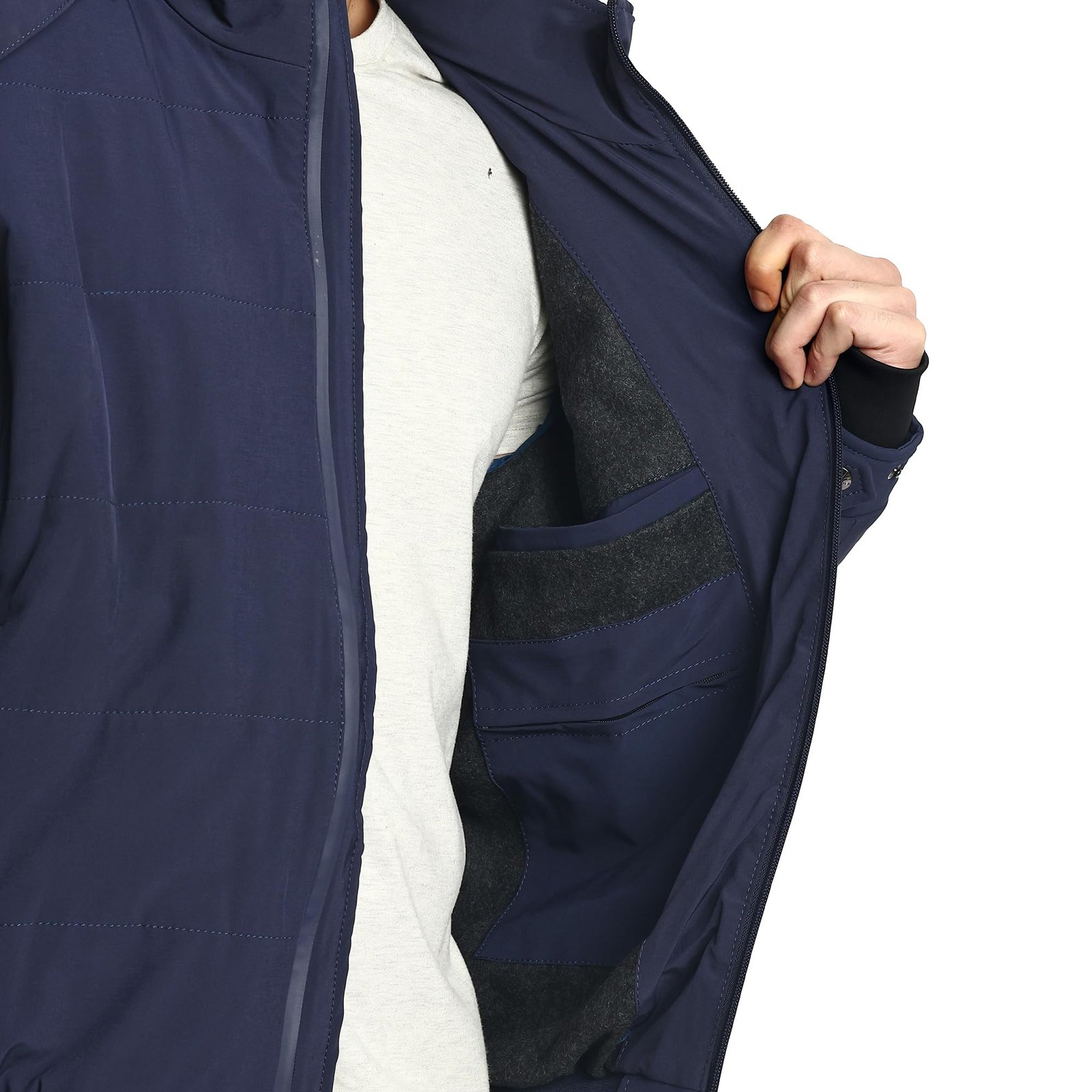 Men's Nylon Standard Length Jacket Water Proof Full-Sleeved Winter Jacket with Hood For Minus Degree (Royal Blue)