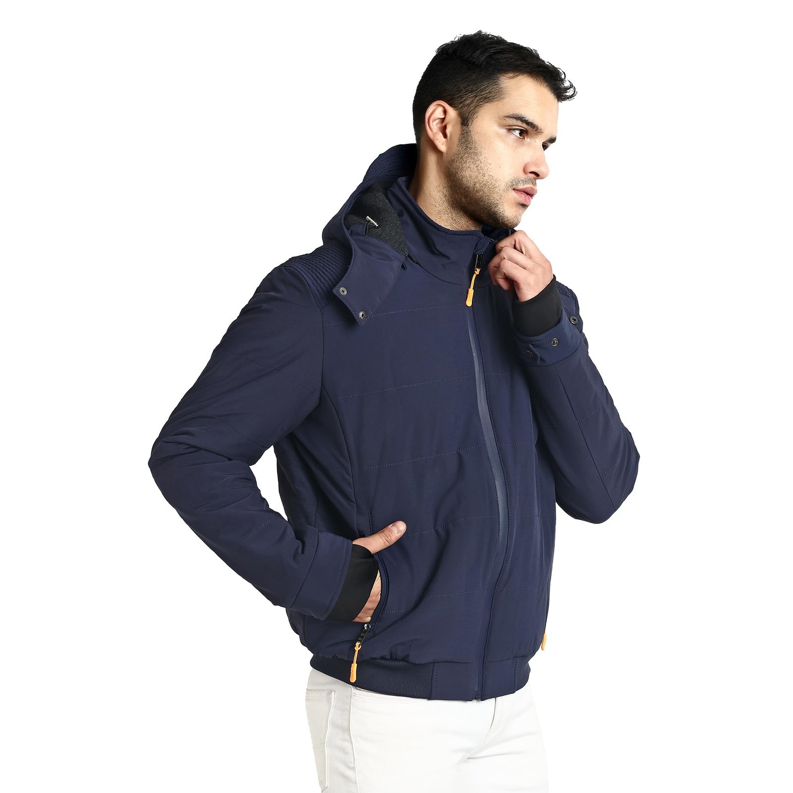 Men's Nylon Standard Length Jacket Water Proof Full-Sleeved Winter Jacket with Hood For Minus Degree (Royal Blue)