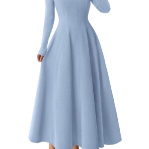 Women's Long Sleeve A Line Midi Cocktail Dress, Light Blue, X-Large