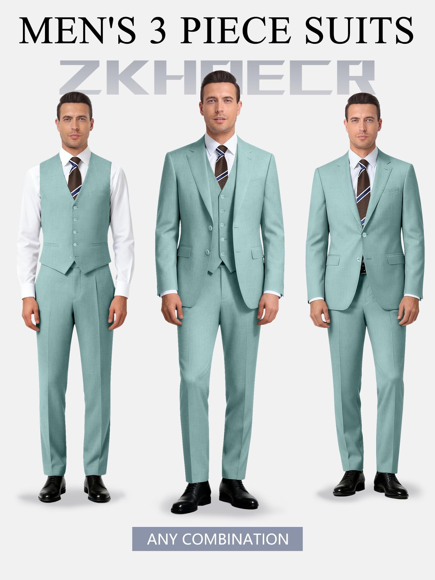 Men Suits Slim Fit 3 Piece Mint Green Business Wedding Suits Tuxedos Groomsmen Prom Blazer Jacket Vest Pants Men Suit Set S