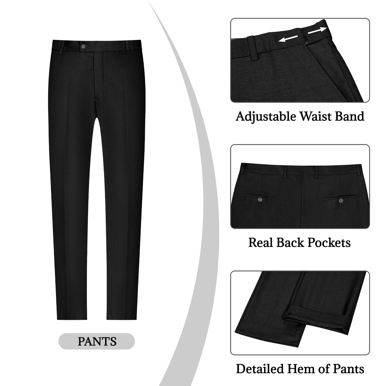 Mens Double Breasted Suit Slim Fit Solid Suit Jacket and Dress Pants 2 Piece Set Prom Wedding Suits for Men, Black