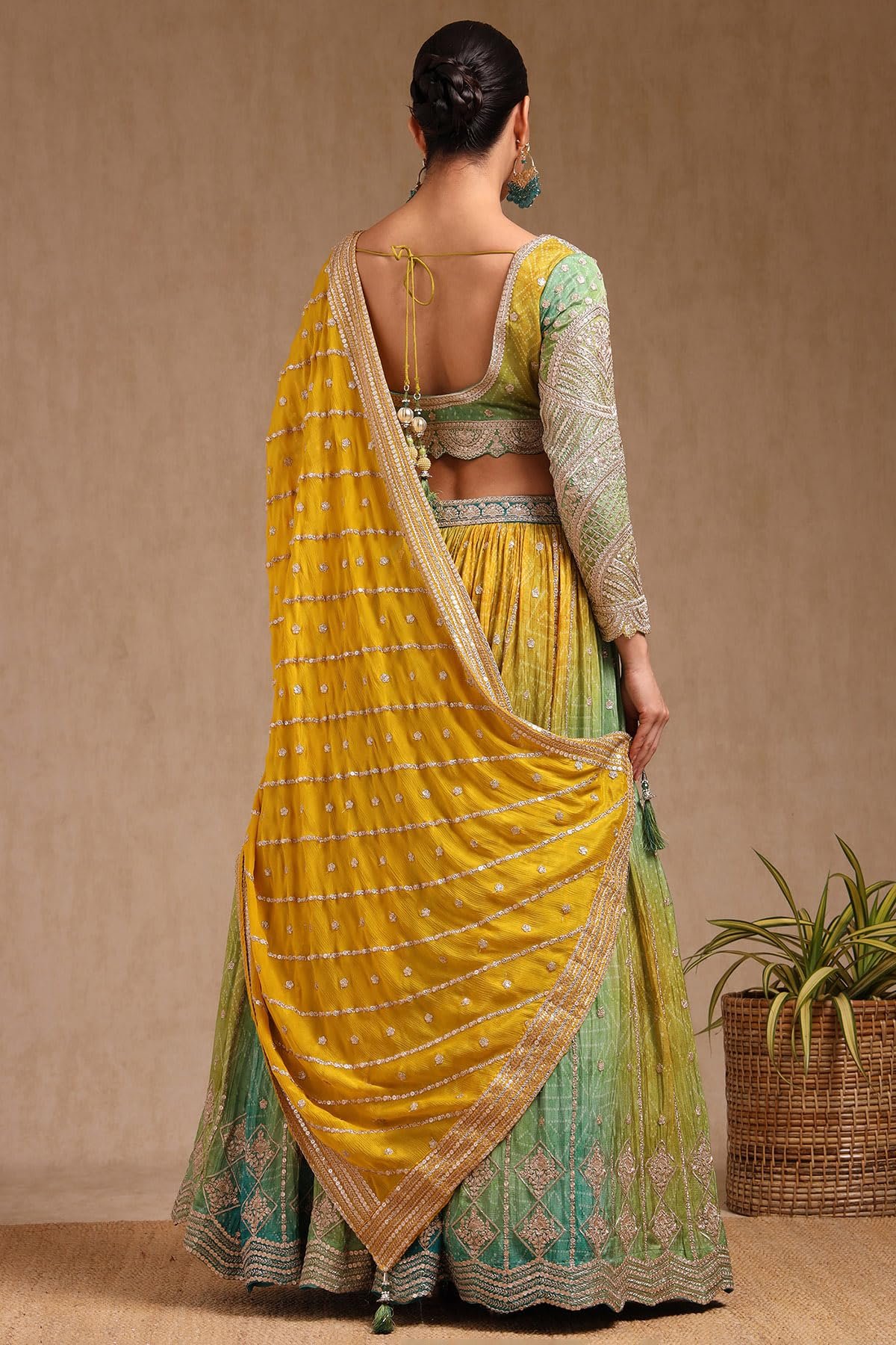 Womens Green Viscose Bandhani Print Lehenga Choli With Zari