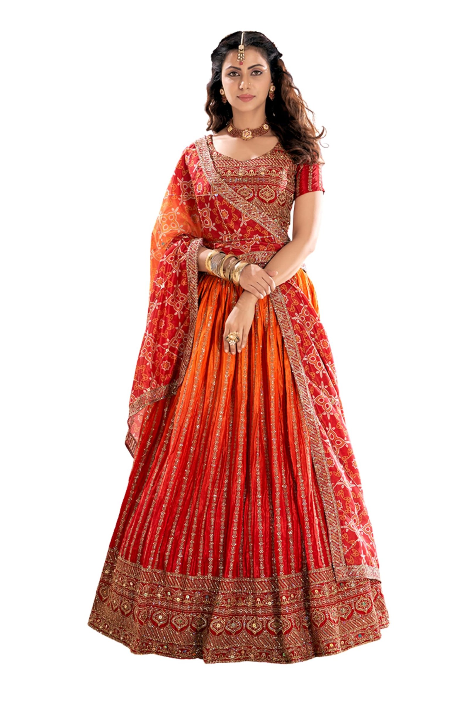 Women’s Chinon Silk Lehenga Choli with Dupatta, Semi-Stitched Designer Ethnic Lehenga Set for Wedding, Party & Festive (1pc)