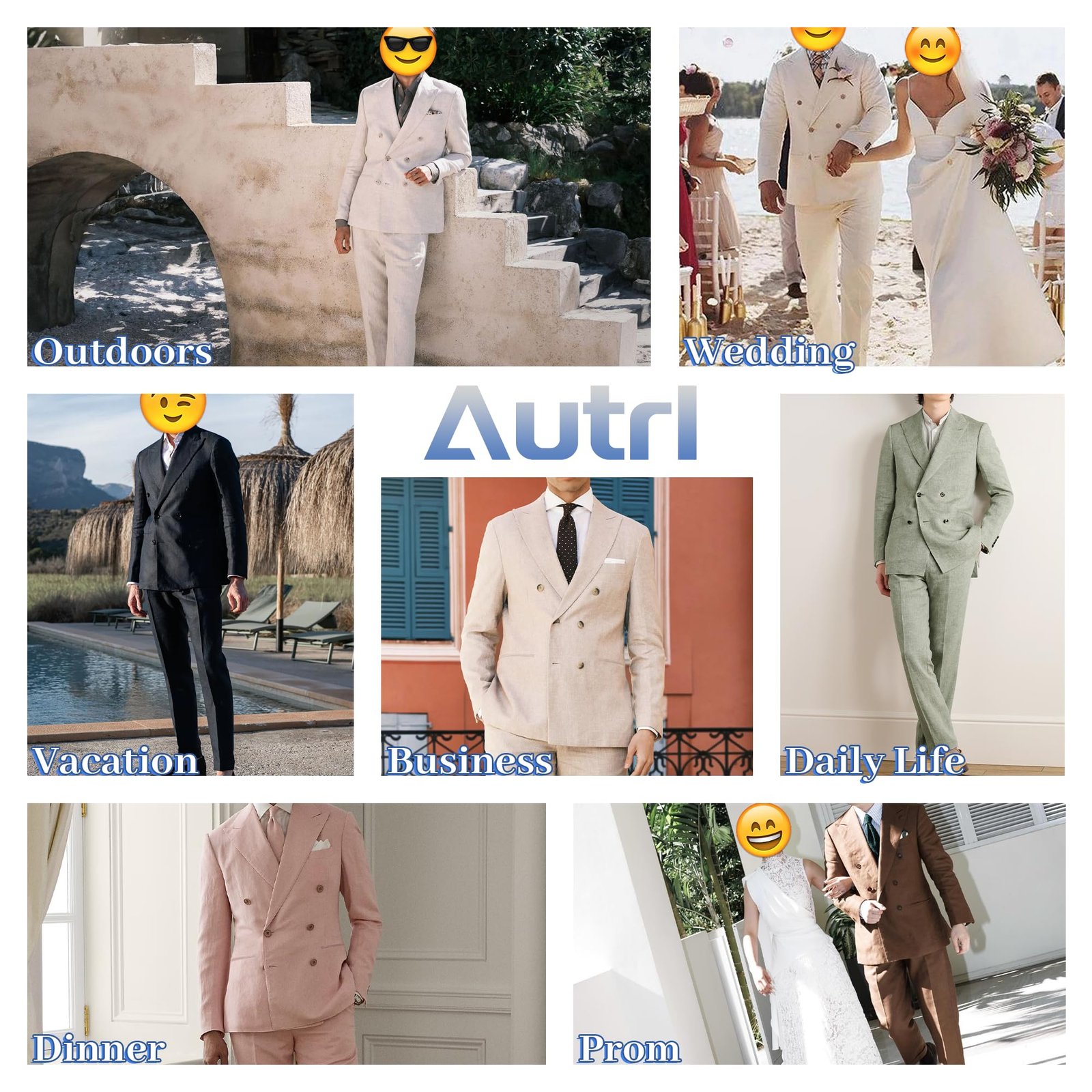 Mens Suits Linen 2 Piece Suit for Men Peak Lapel Slim Fit Suits Set Double Breasted Tuxedos for Wedding Prom, Beige