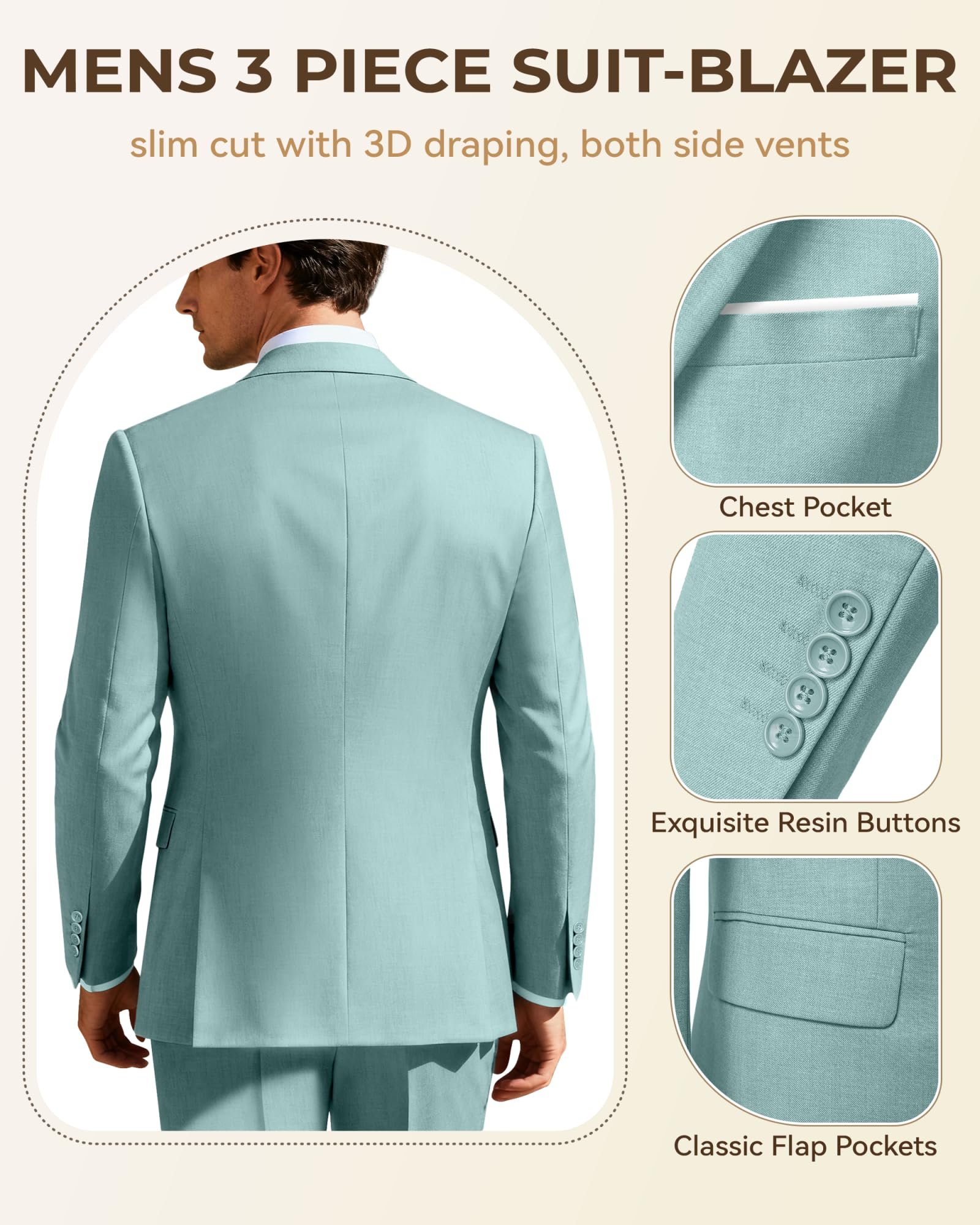 Men Suits Slim Fit 3 Piece Mint Green Business Wedding Suits Tuxedos Groomsmen Prom Blazer Jacket Vest Pants Men Suit Set S