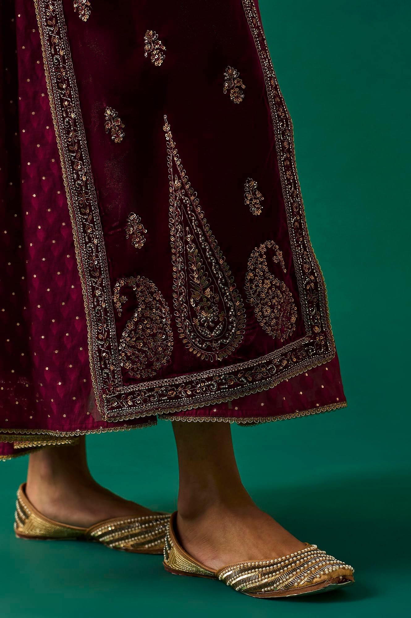 Women's Maroon Embroidered Anarkali Gilet with Dress and Churidar Set - (SP12855-218120)