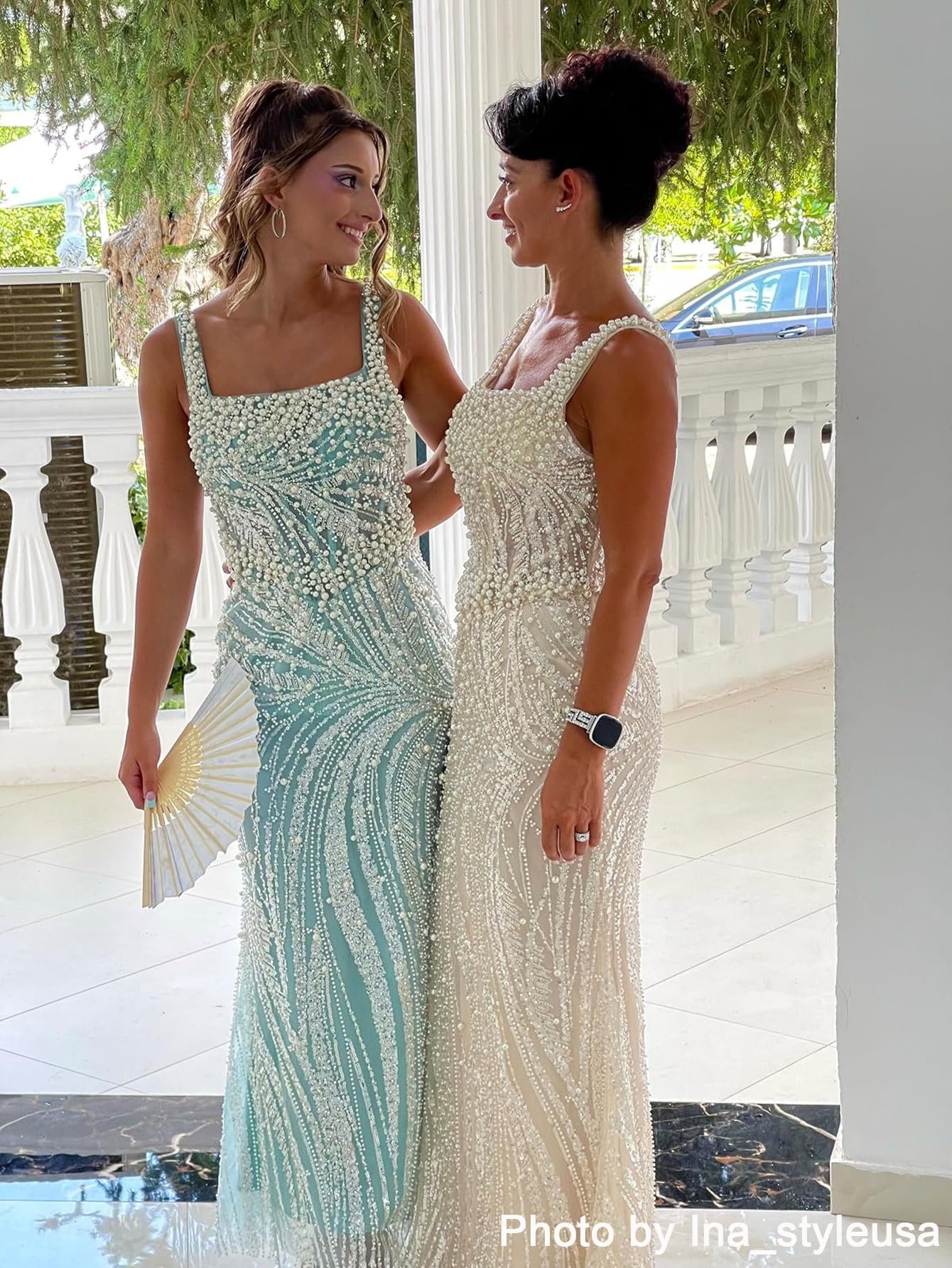 Women Square Neck Sequin Beaded Formal Evening Dress Spaghetti Strap Bodycon Prom Party Cocktail Maxi Dress, #1 Champagne, XS