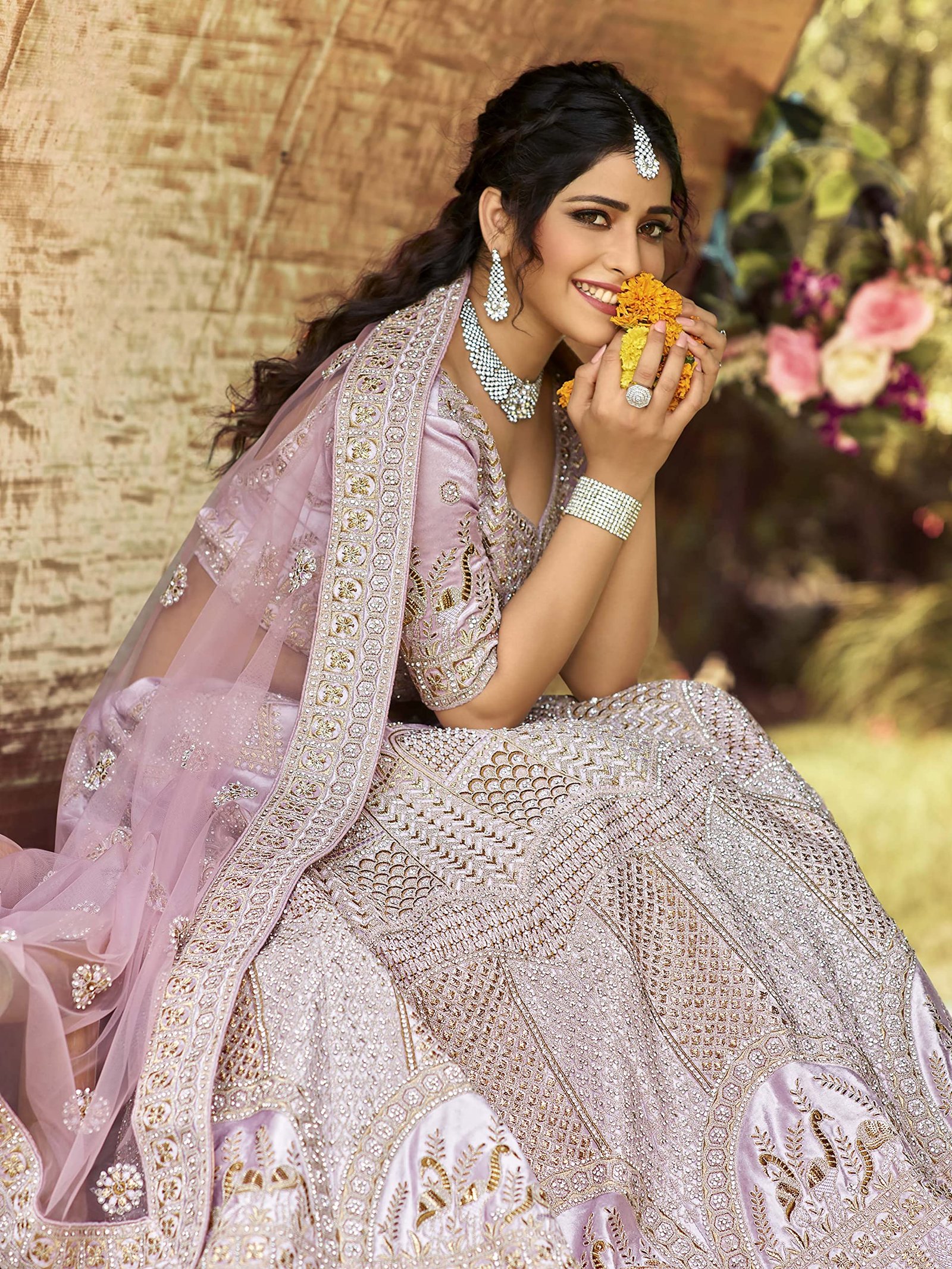 Women Velvet Lehenga Choli Semi-Stitched Baby Pink Free Size