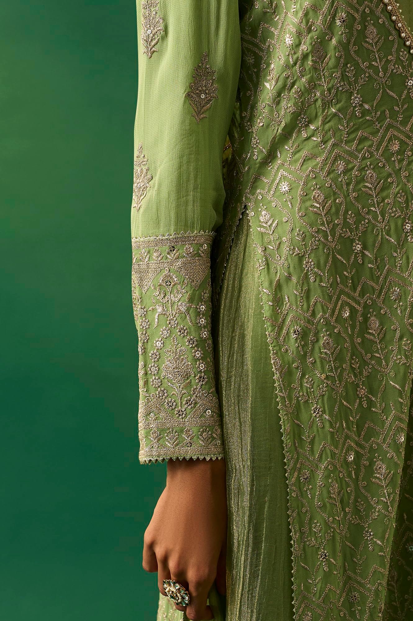 Women's Green Embroidered Anarkali Dress with Churidar and Dupatta Set - (SP12858-401187)