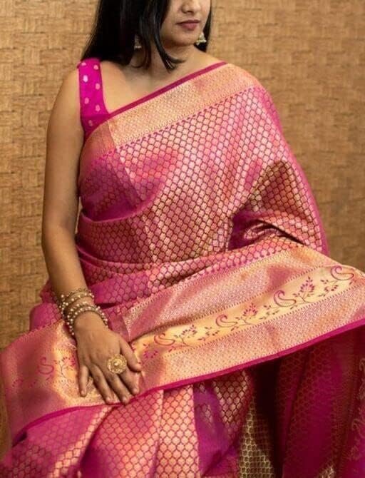 Women's Kanjivaram Soft Silk Saree With Blouse Piece (Pink)