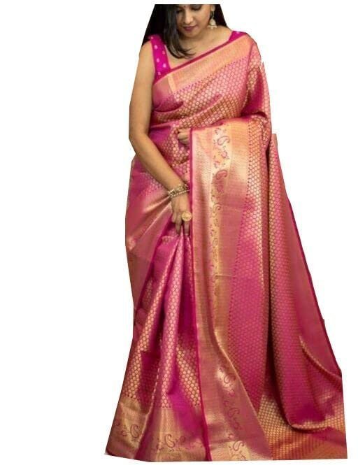 Women's Kanjivaram Soft Silk Saree With Blouse Piece (Pink)