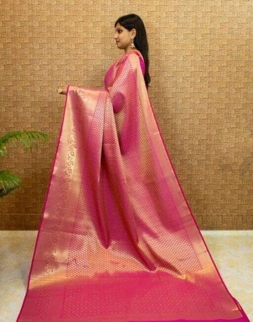 Women's Kanjivaram Soft Silk Saree With Blouse Piece (Pink)