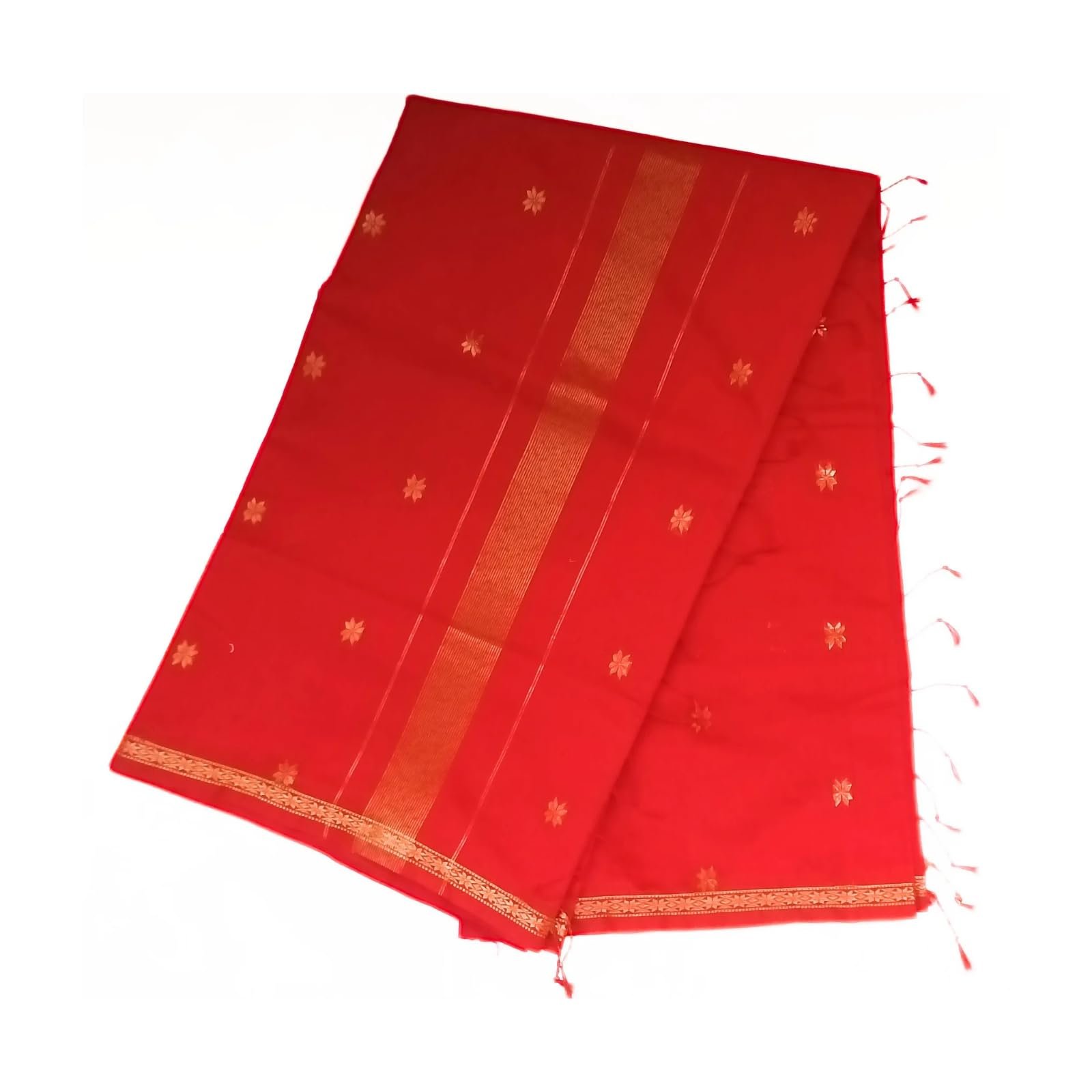 Maheshwari Soft Cotton Saree for Women | Cotton Blend | Lightweight 520grm | Traditional Small Border with Zari Pallu | Includes Matching Blouse Piece (Red)