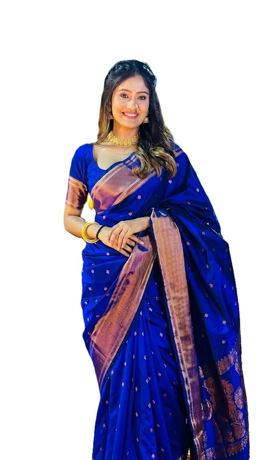 Women's Art Silk Blue Saree with Blouse Piece for Traditional Ethnic Wear Sari-(AZ-YS-OG2-MAALI BLUE)