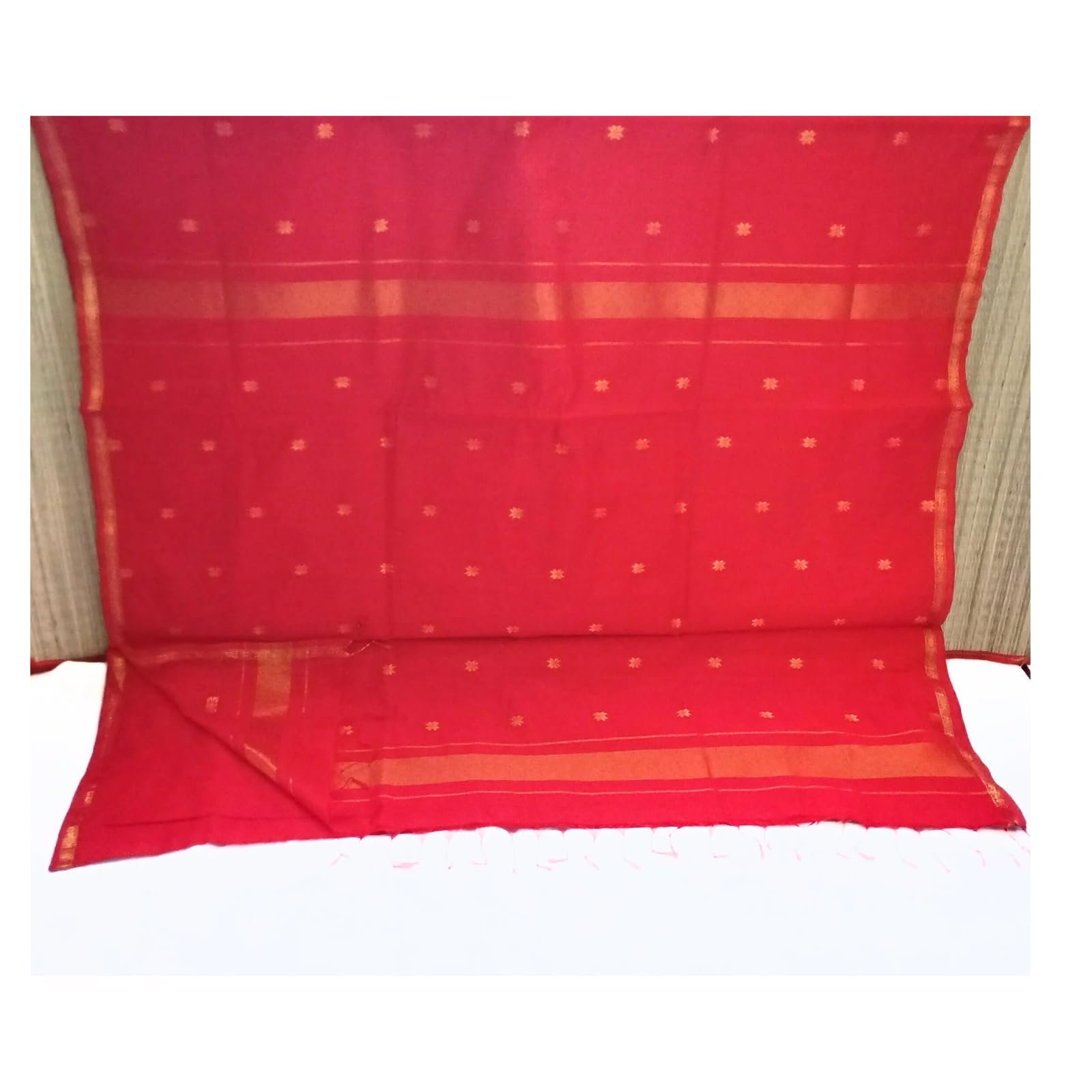 Maheshwari Soft Cotton Saree for Women | Cotton Blend | Lightweight 520grm | Traditional Small Border with Zari Pallu | Includes Matching Blouse Piece (Red)