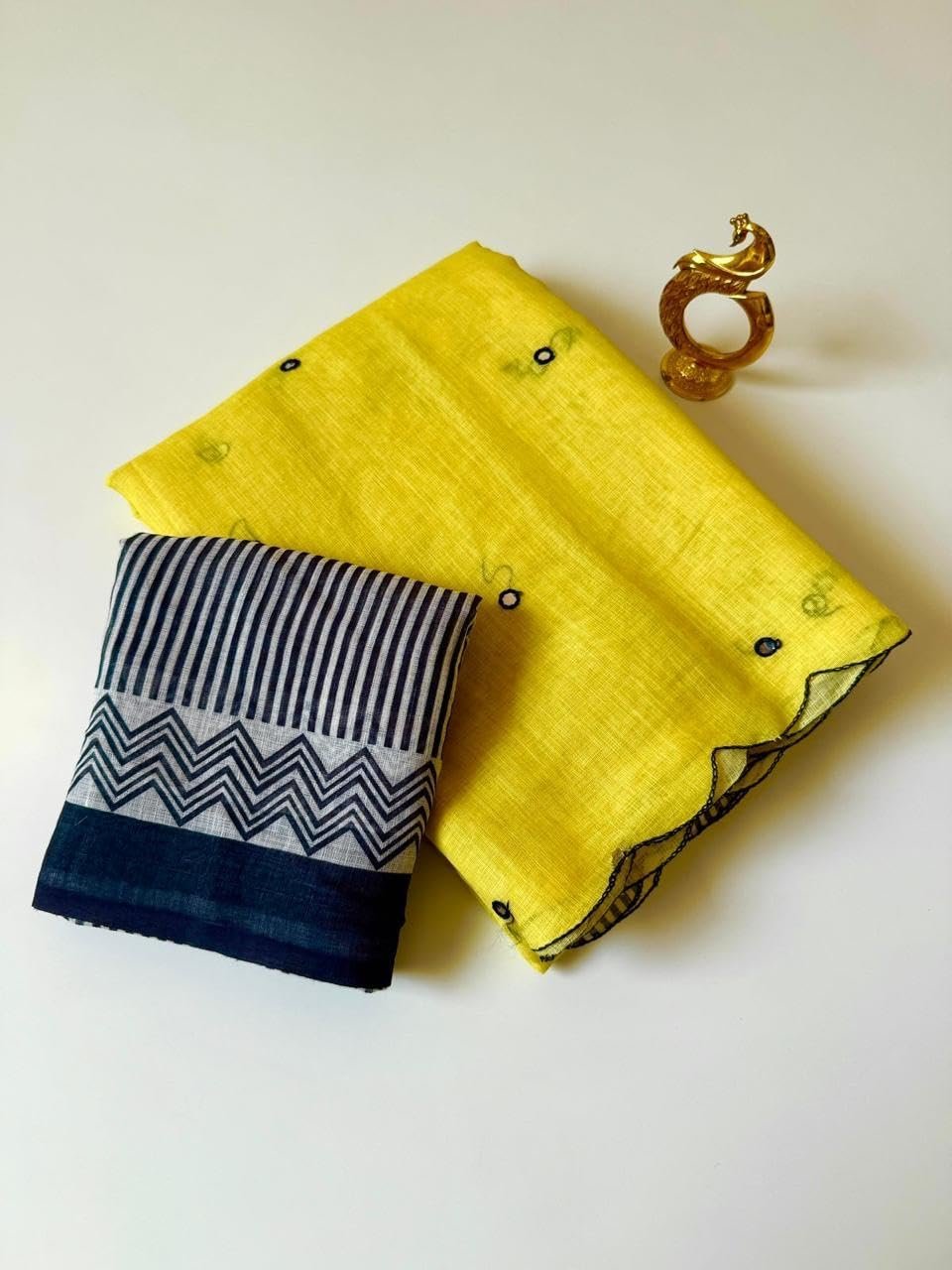 Women's Linen Cotton Saree, Yellow