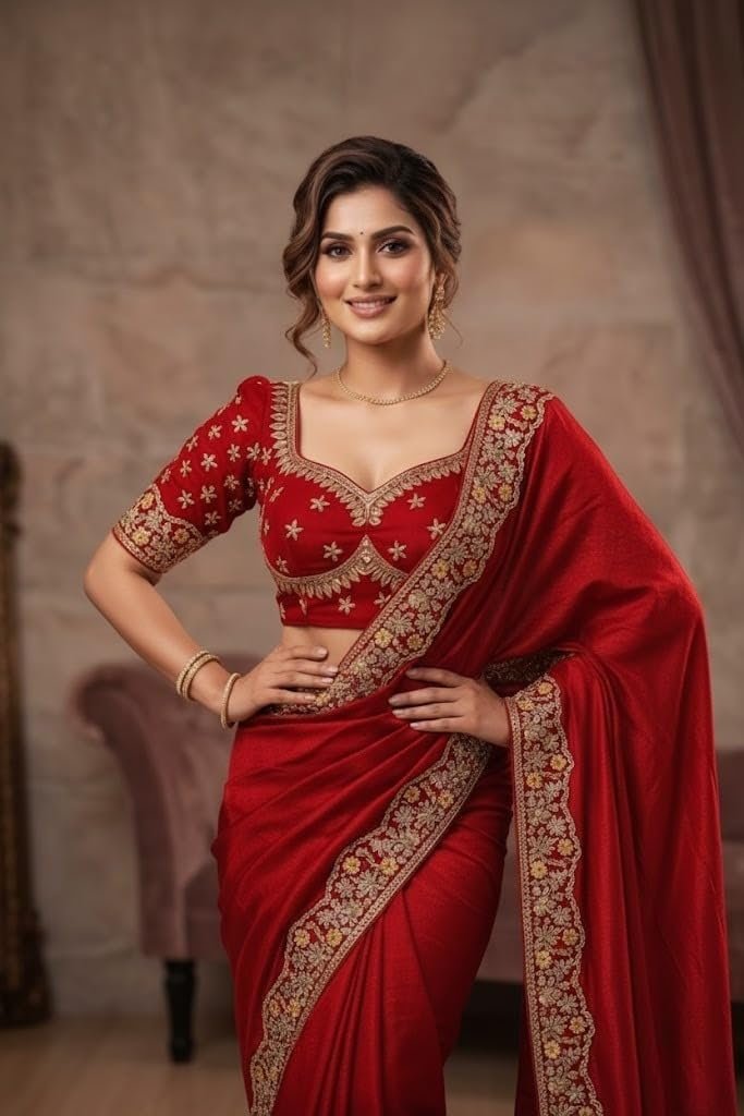 Women's Chiffon Maroon Saree with Blouse Piece for Traditional Ethnic Wear Sari-(AZ-YS-OG3-RASME MAROON)