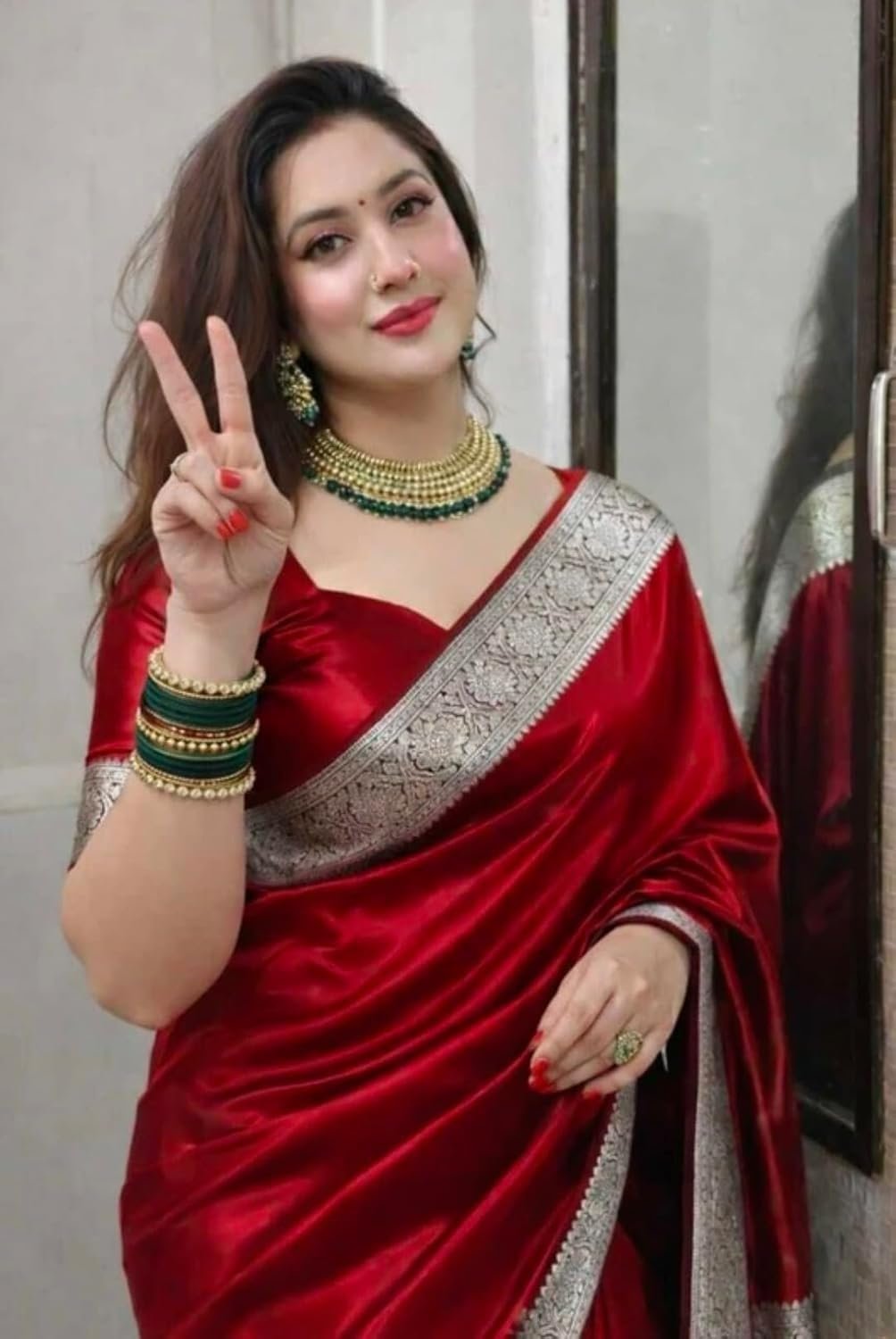 Women's Art Silk Red Saree with Blouse Piece for Traditional Ethnic Wear Sari-(AZ-YS-OG1-RABBA RED)