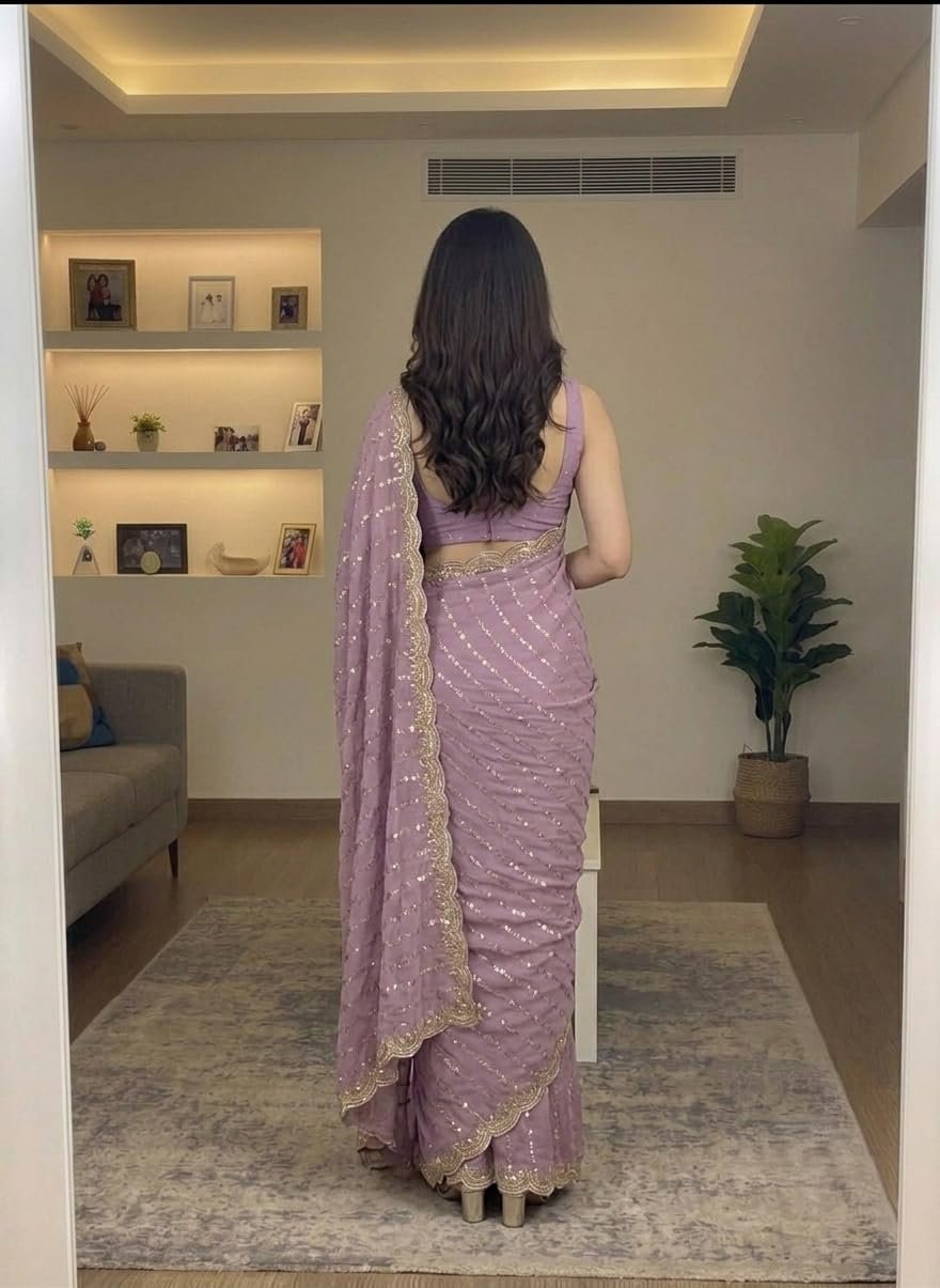 RADHA Women’s Embroidery Work Saree with Designer Border | Festive & Party (LAVENDAR)