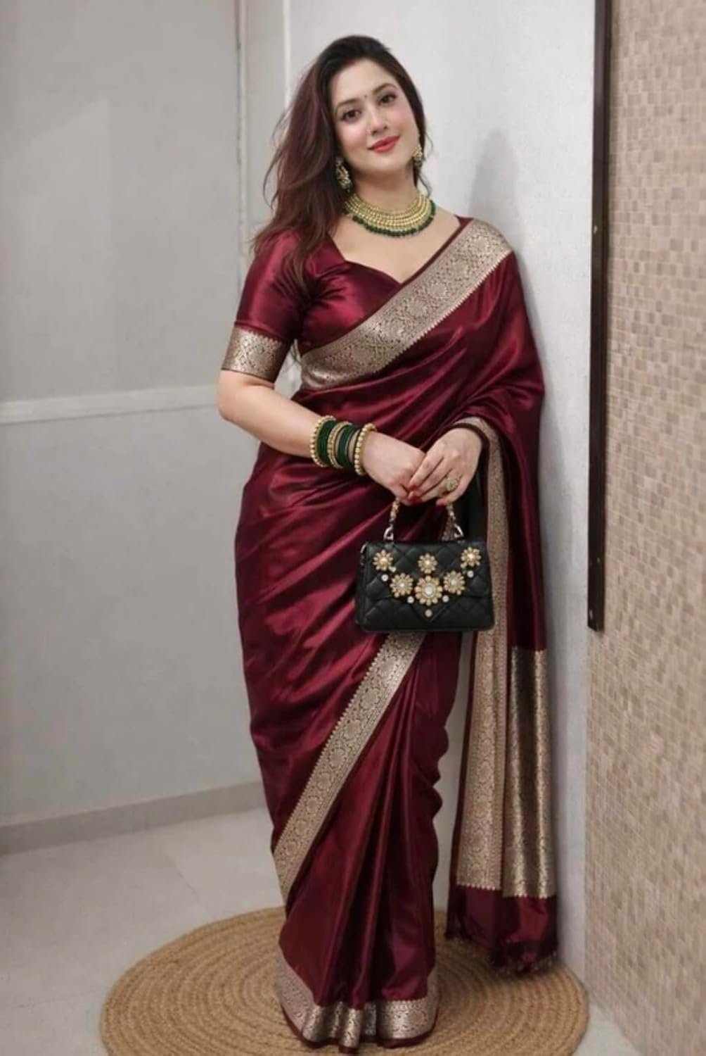 Women's Art Silk Maroon Saree with Blouse Piece for Traditional Ethnic Wear Sari-(AZ-YS-OG1-RABBA MAROON)