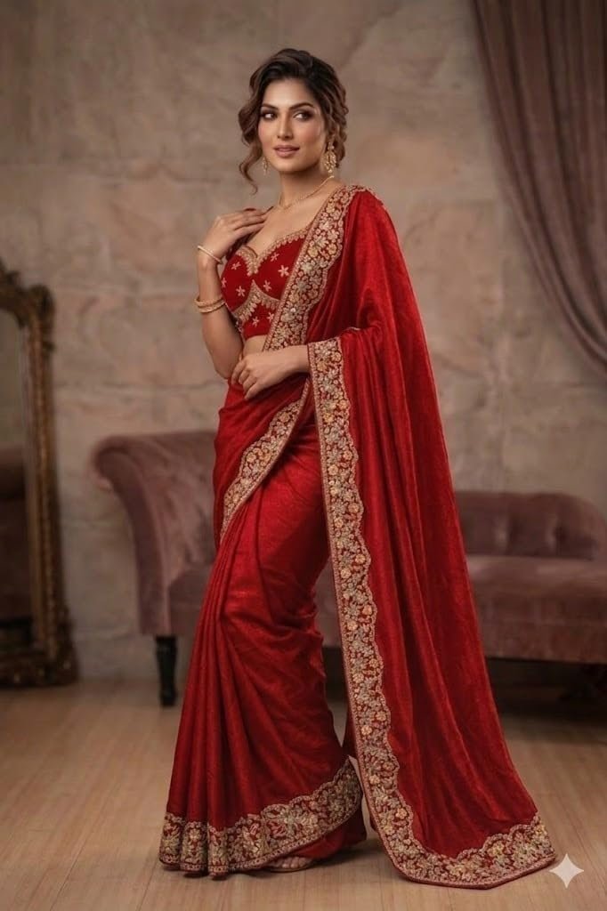 Women's Chiffon Maroon Saree with Blouse Piece for Traditional Ethnic Wear Sari-(AZ-YS-OG3-RASME MAROON)