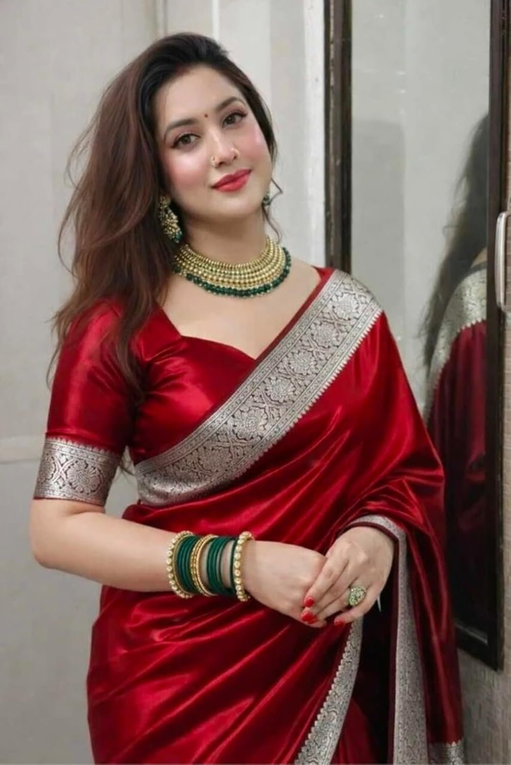Women's Art Silk Red Saree with Blouse Piece for Traditional Ethnic Wear Sari-(AZ-YS-OG1-RABBA RED)