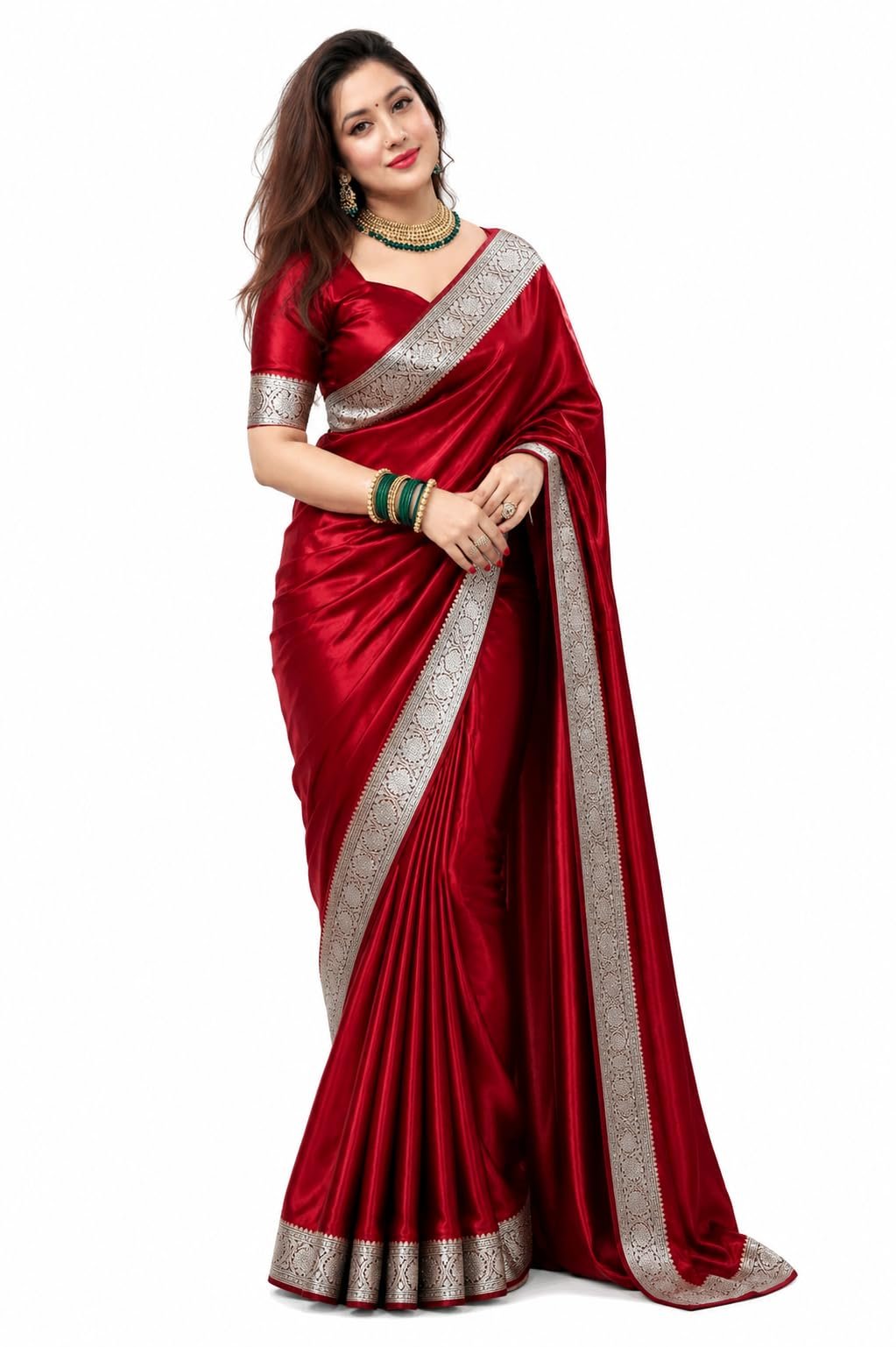 Women's Art Silk Red Saree with Blouse Piece for Traditional Ethnic Wear Sari-(AZ-YS-OG1-RABBA RED)