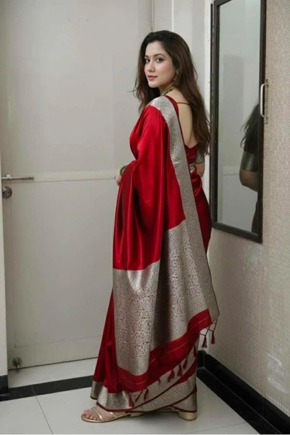 Women's Art Silk Red Saree with Blouse Piece for Traditional Ethnic Wear Sari-(AZ-YS-OG1-RABBA RED)