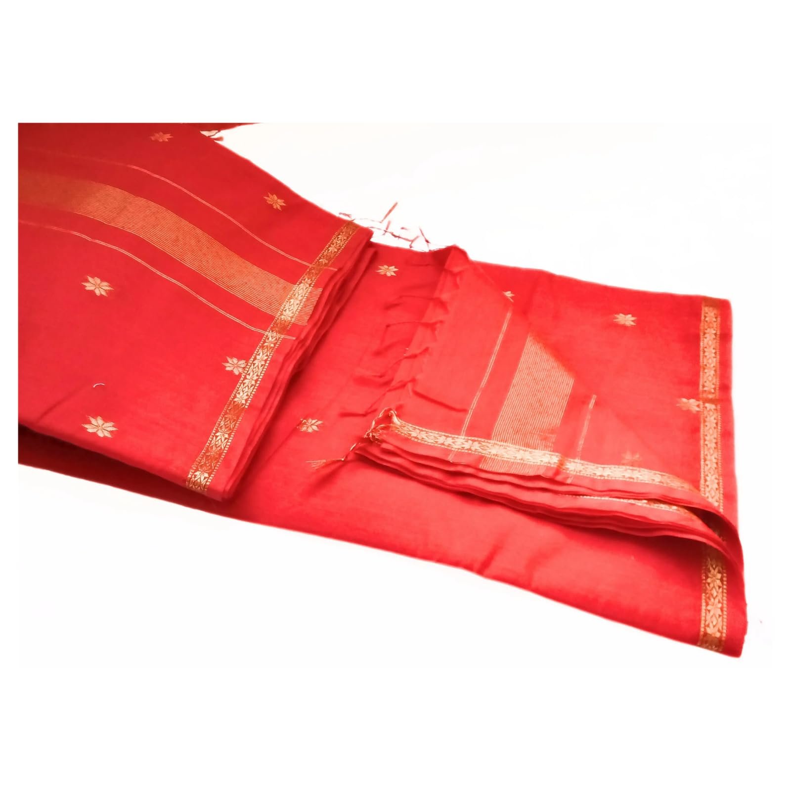 Maheshwari Soft Cotton Saree for Women | Cotton Blend | Lightweight 520grm | Traditional Small Border with Zari Pallu | Includes Matching Blouse Piece (Red)