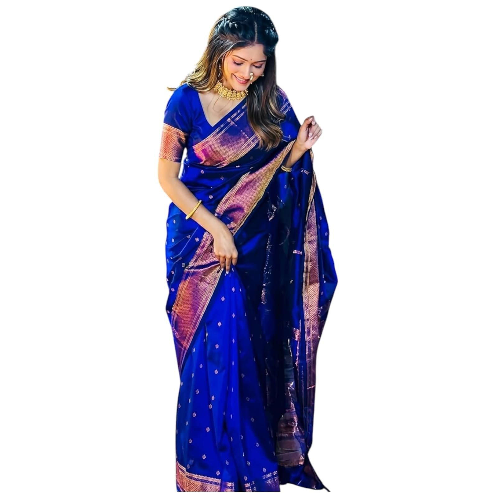 Women's Art Silk Blue Saree with Blouse Piece for Traditional Ethnic Wear Sari-(AZ-YS-OG2-MAALI BLUE)