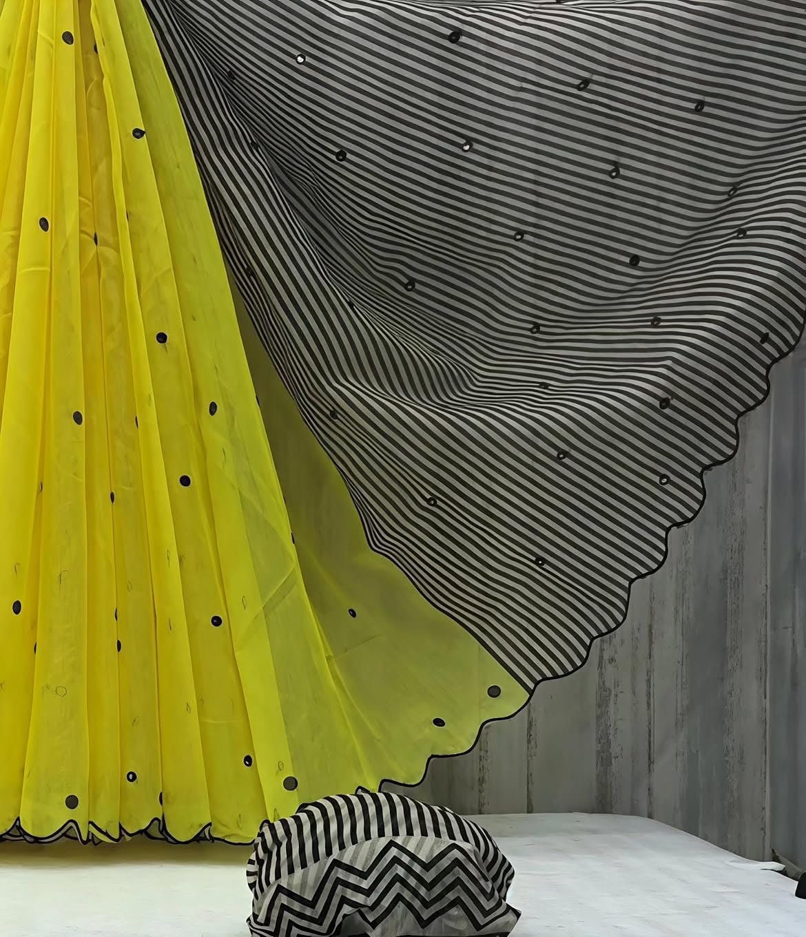 Women's Linen Cotton Saree, Yellow