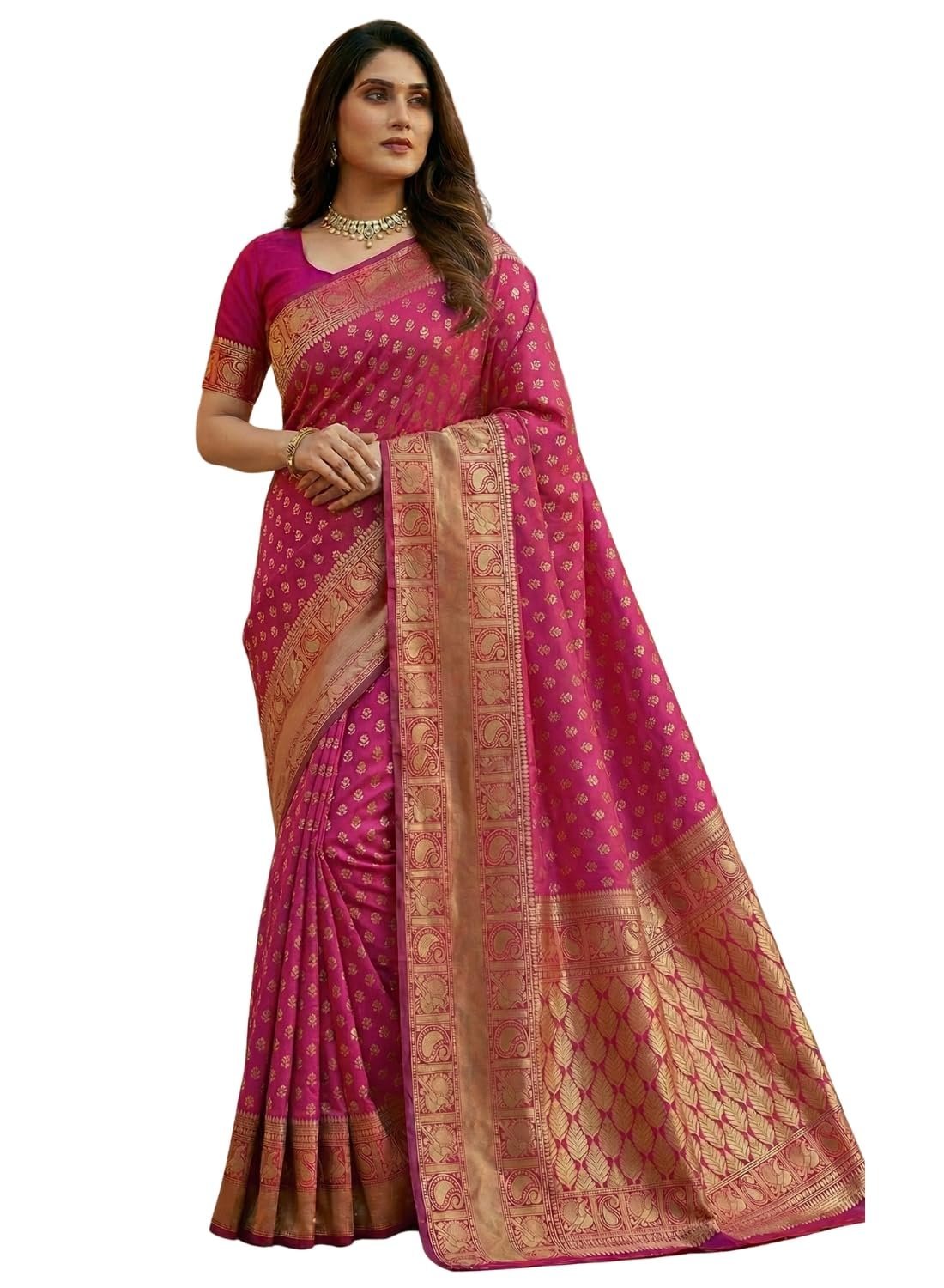 Women's Pure Kanjivaram Silk Sarees Latest Banarasi Saree For Woman Soft Sari Party Design Wear Pattu Cotton With Blouse Piece Wedding Sadi Ladies 2026 collection (Priya Rani Pink)