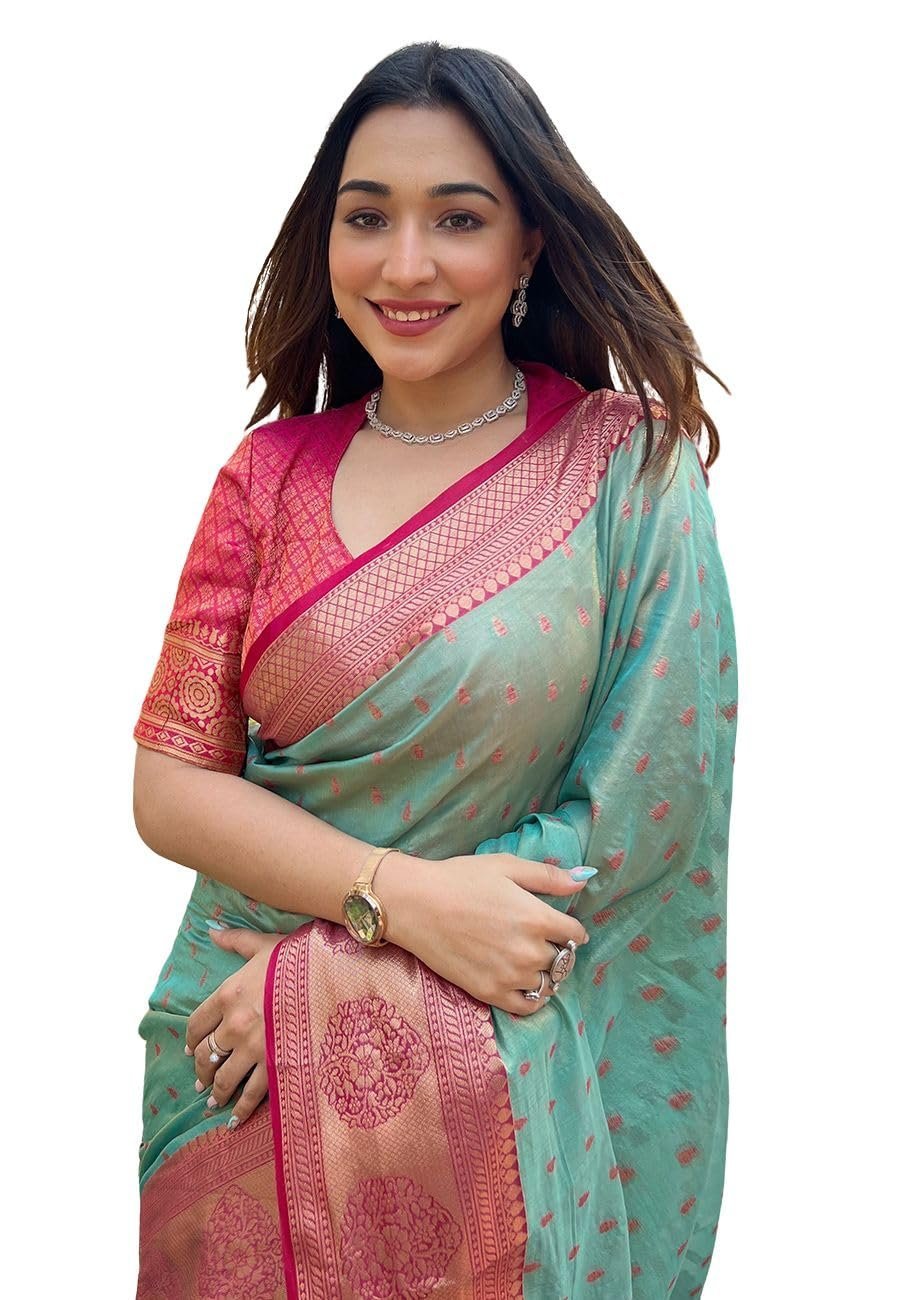 Women's Kanjivaram Designer Soft Silk Sarees With Blouse Piece (Blue)