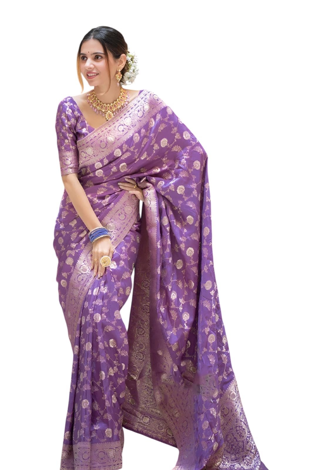 Women's Pure Kanjivaram Silk Saree Soft Banarasi Style Wedding With Blouse Piece | Saree For Women | New Sari_AZ-YS-OG1-SHAYANI LIGHT PURPLE