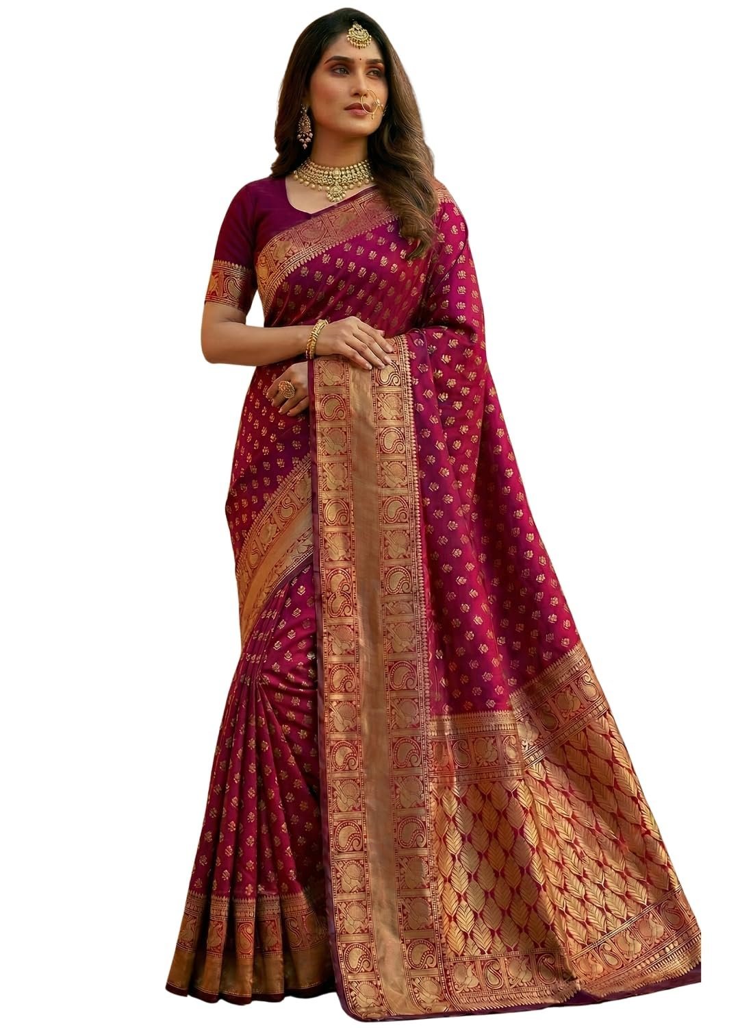 Women's Pure Kanjivaram Silk Sarees Latest Banarasi Saree For Woman Soft Sari Party Design Wear Pattu Cotton With Blouse Piece Wedding Sadi Ladies 2026 collection (Priya Magenta)