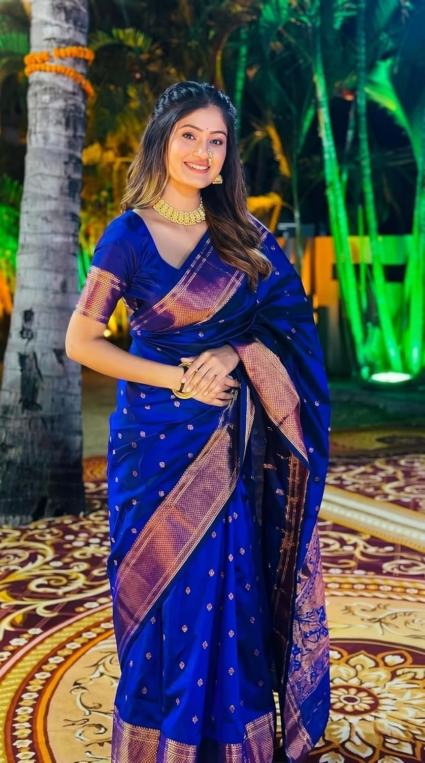 Women's Art Silk Blue Saree with Blouse Piece for Traditional Ethnic Wear Sari-(AZ-YS-OG2-MAALI BLUE)