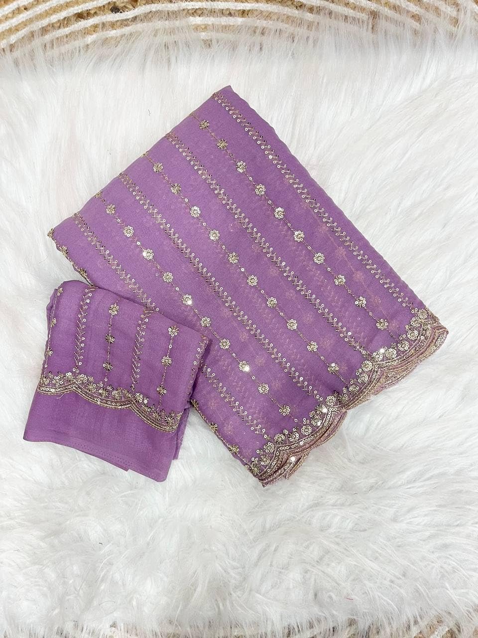 RADHA Women’s Embroidery Work Saree with Designer Border | Festive & Party (LAVENDAR)
