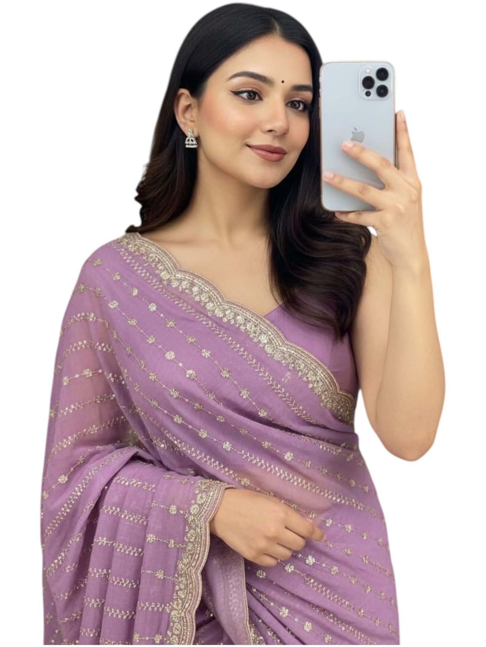 RADHA Women’s Embroidery Work Saree with Designer Border | Festive & Party (LAVENDAR)