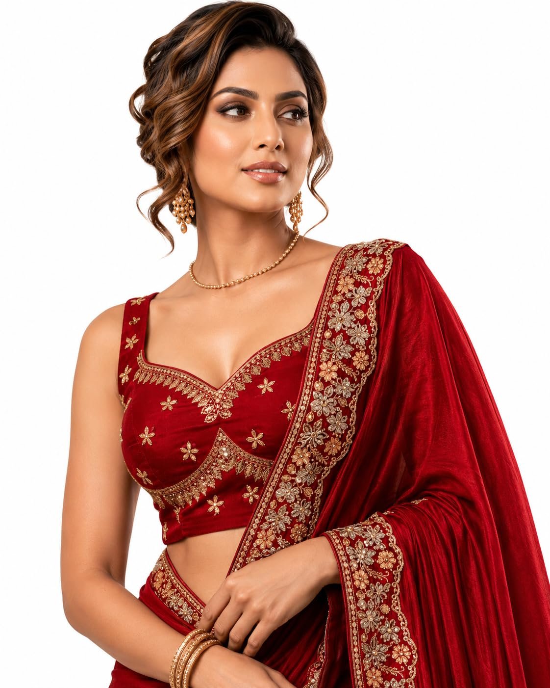 Women's Chiffon Maroon Saree with Blouse Piece for Traditional Ethnic Wear Sari-(AZ-YS-OG3-RASME MAROON)