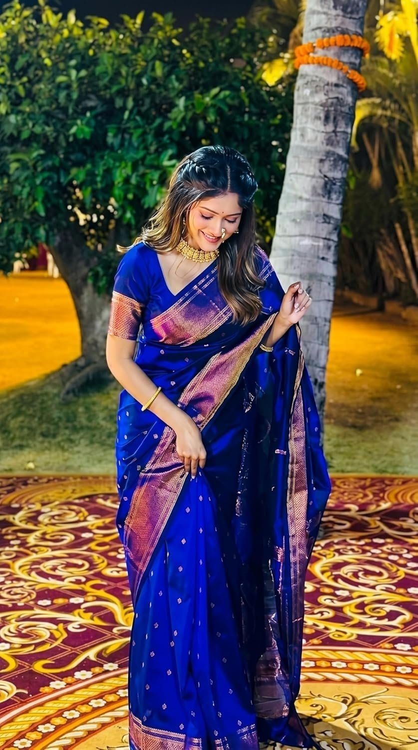 Women's Art Silk Blue Saree with Blouse Piece for Traditional Ethnic Wear Sari-(AZ-YS-OG2-MAALI BLUE)