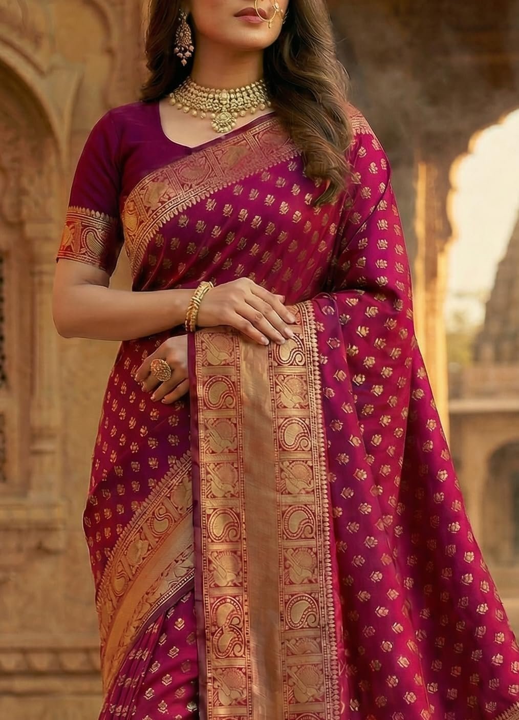 Women's Pure Kanjivaram Silk Sarees Latest Banarasi Saree For Woman Soft Sari Party Design Wear Pattu Cotton With Blouse Piece Wedding Sadi Ladies 2026 collection (Priya Magenta)
