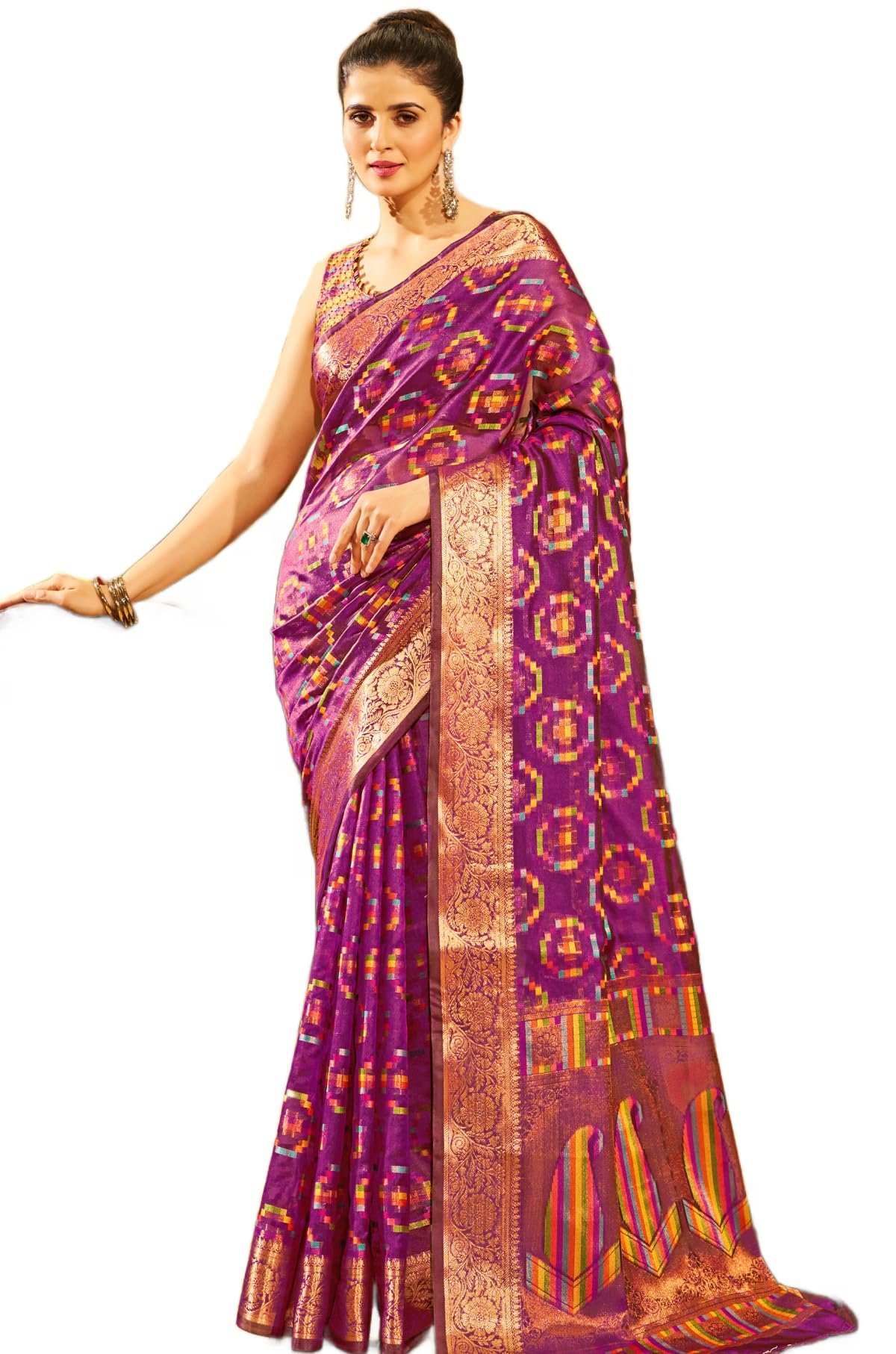 Women's Kanjivaram Banarasi Silk Saree For Patola Festival Wedding Silk With Rich Pallu Design Sarees For Women With Blouse Piece, Purple
