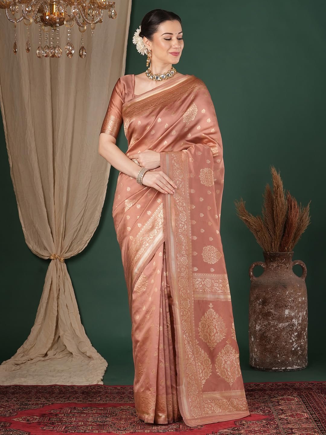 Women's Kanjivaram Woven Soft Silk Saree With Blouse Piece