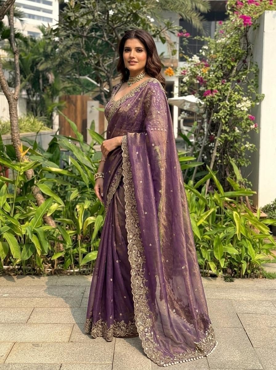 Women's Organza Silk Saree with Unstitched Blouse Piece Heavy Embroidery Work and Floral Pattern | Womens Sarees for Weddings | Party and Festivals Sari for Woman | Latest Silk Saree
