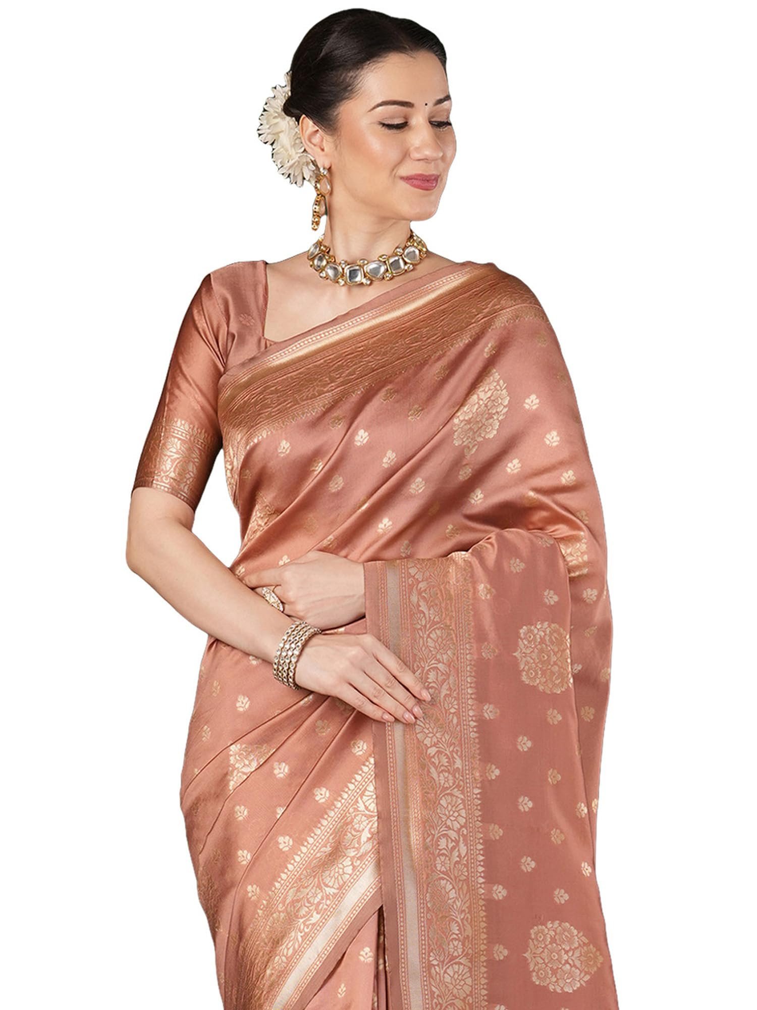 Women's Kanjivaram Woven Soft Silk Saree With Blouse Piece